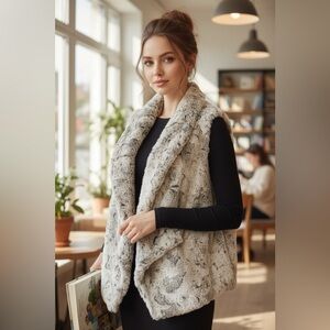 WD.NY Gray Brown Faux Fur Sherpa Plush Open-Front Vest – Women’s L